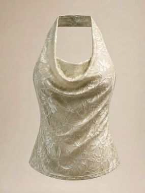 Mirame NYC Velvet Cowl Neck halter top built in bra sz xs, s, m, l, xl Citrine